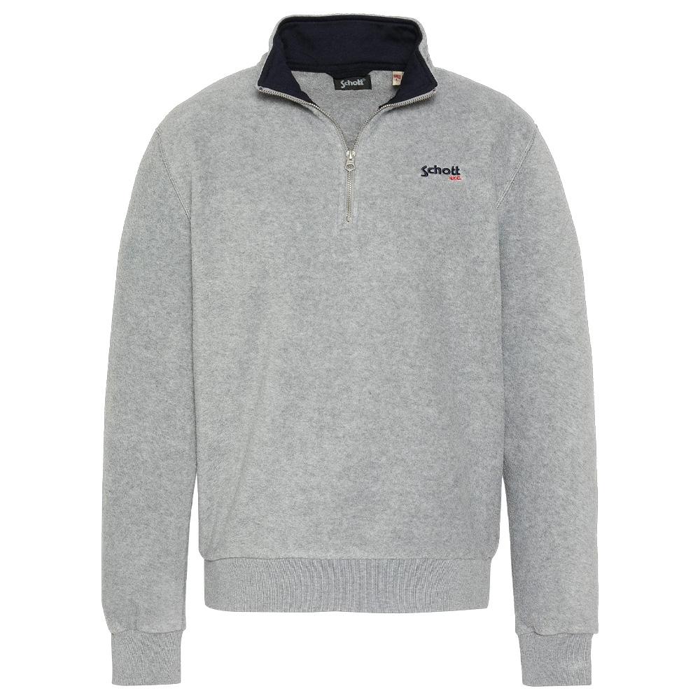 Schott Half Zipped Fleece Sweat Grey Man affordable