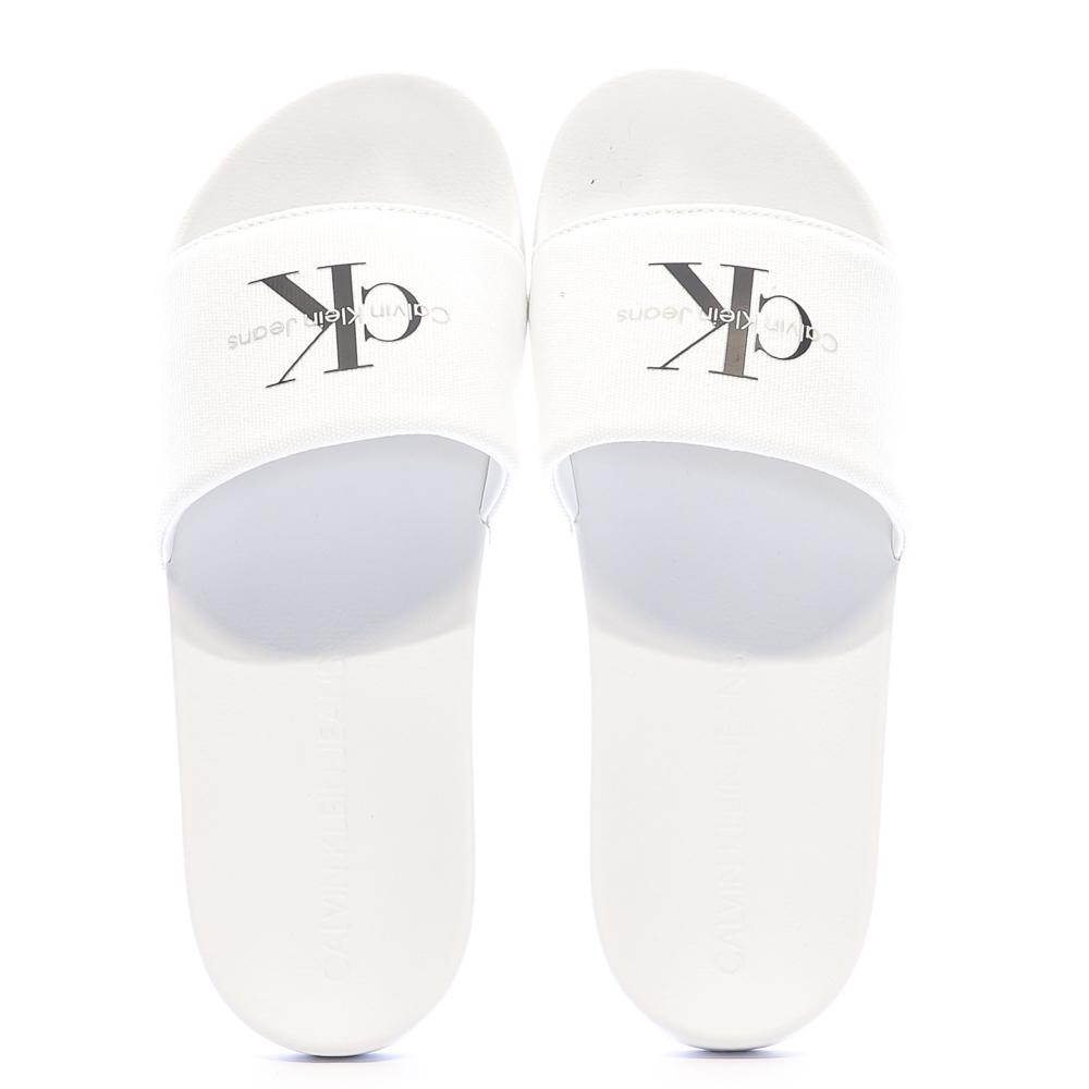 Claquettes Blanches Homme Calvin Klein Jeans Slide Monogram vue 3