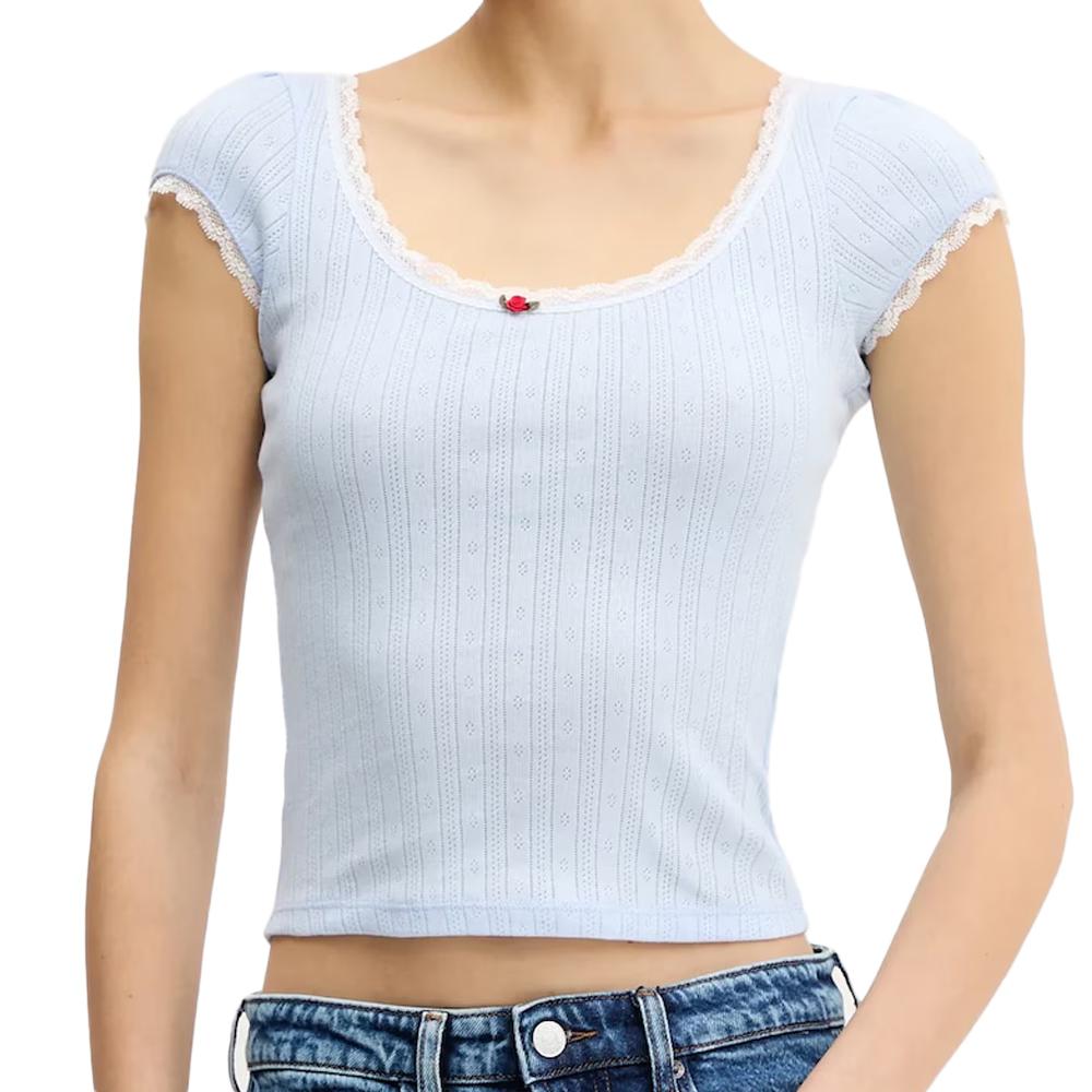 Débardeur Bleu Femme Tommy Hilfiger Pointell pas cher