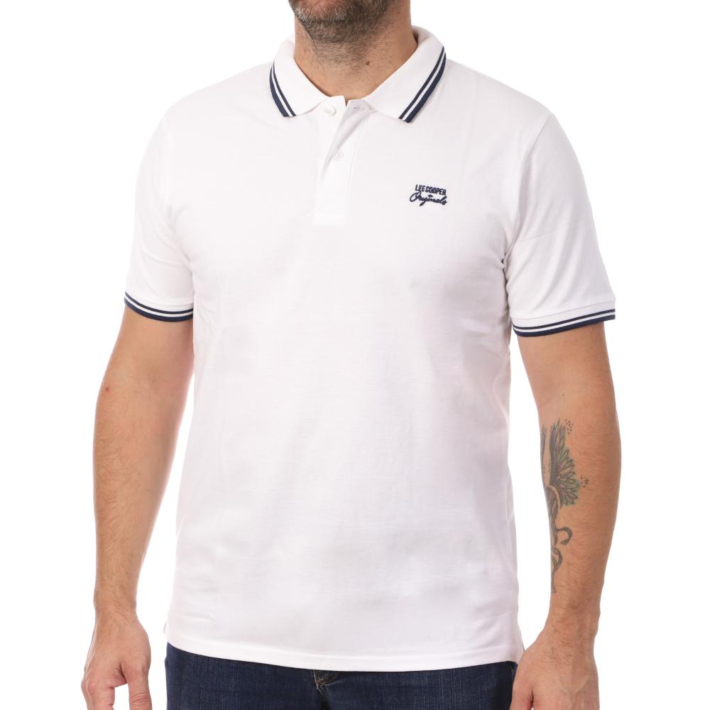 Polo Blanc/Marine Homme Lee Cooper Opan pas cher