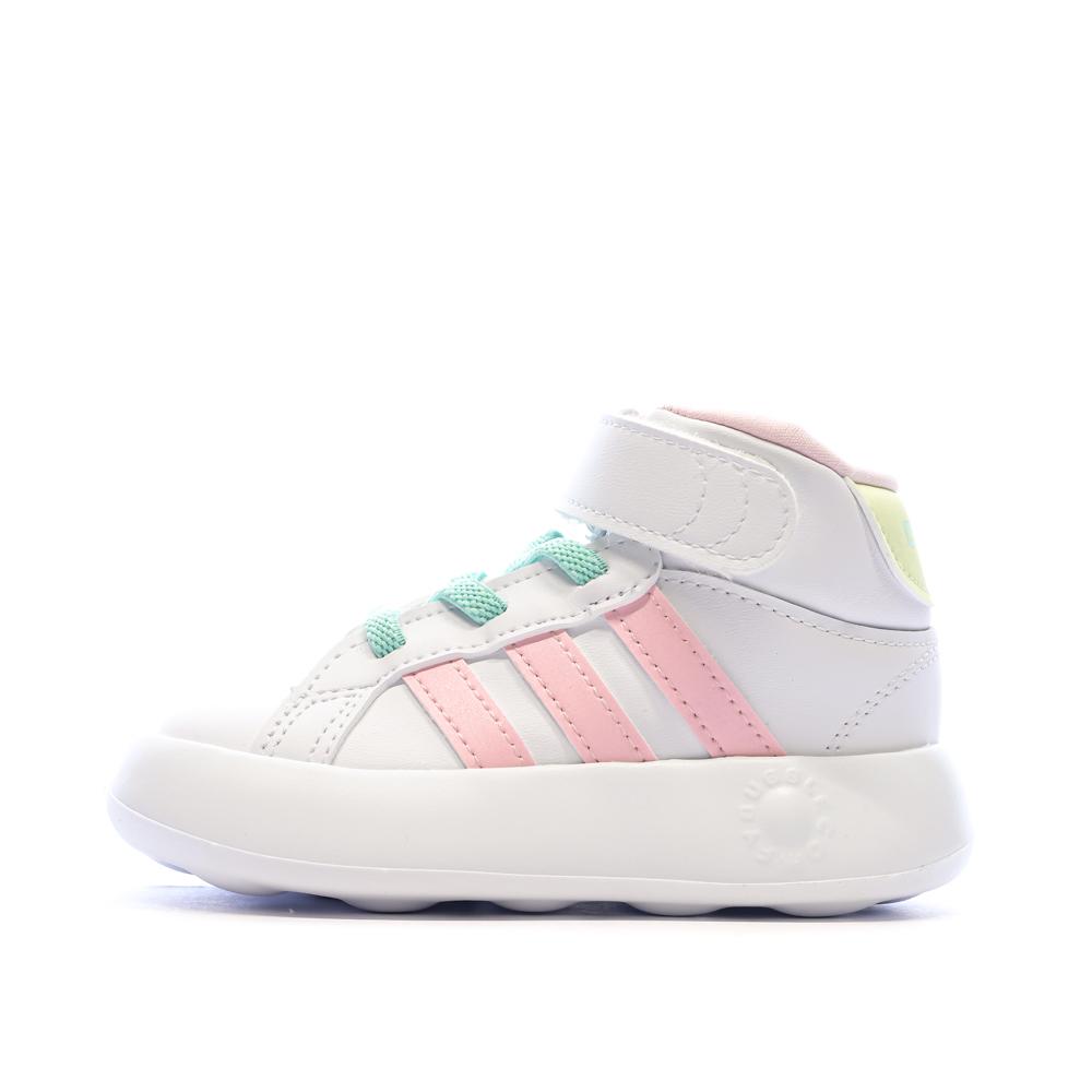 Baskets Blanches/Roses/Turquoises Fille Adidas Grand Court Mid pas cher