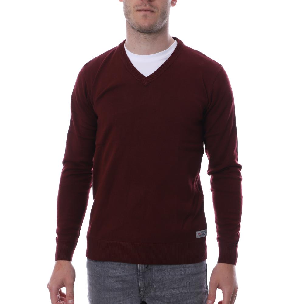 Pull over Bordeaux Homme Hungaria V NECK EDITION pas cher