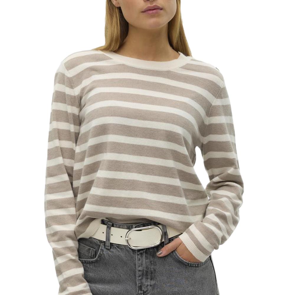 Pull Rayure Beige/Écru Femme Vero Moda Fantastic Button pas cher