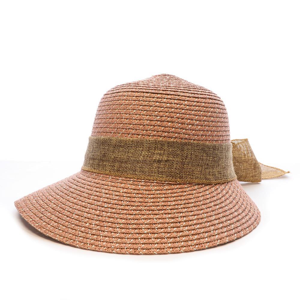 Chapeau de soleil en paille rose Via Lorenzo Pan Coupe Ocean pas cher