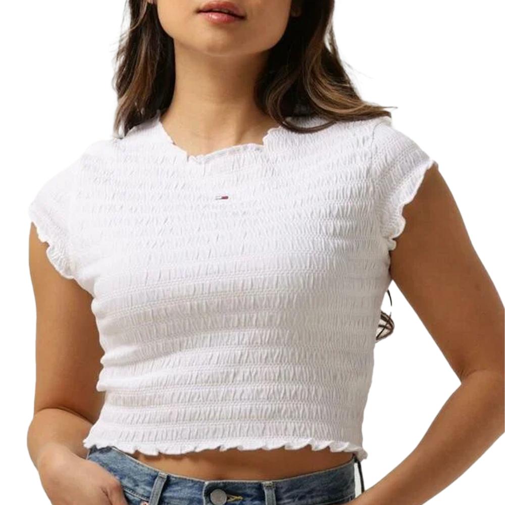 Top Blanc Femme Tommy Hilfiger Slim Smock pas cher