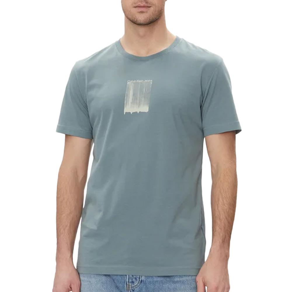T-Shirt Bleu/Gris Homme Calvin Klein Jeans Brush Stroke Graphic pas cher