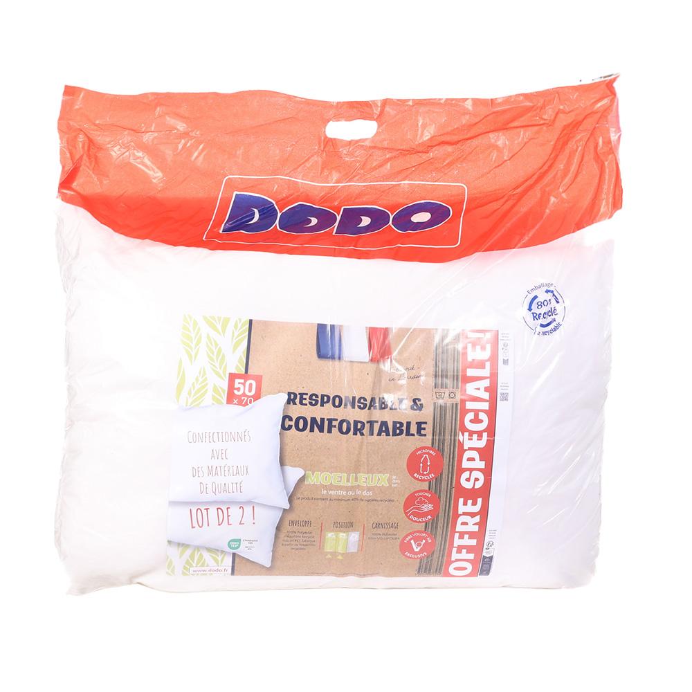 X2 Oreillers Blanc Dodo Confort 50x70 cm pas cher