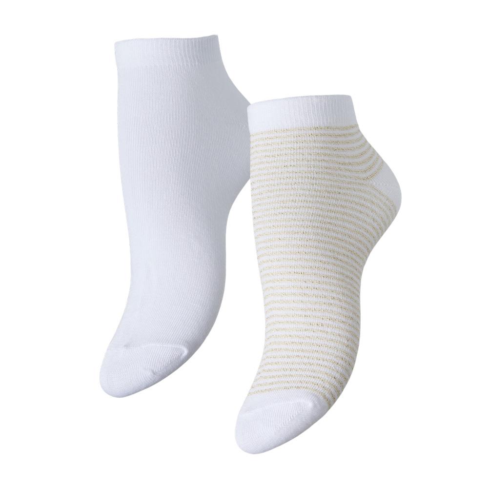 X2 Paires de Chaussettes Blanc/Doré Femme Pieces Claura pas cher