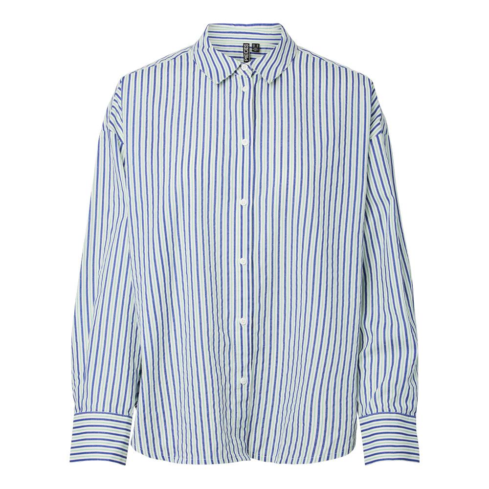 Chemise Blanche/Bleu Femme Pieces Javier pas cher