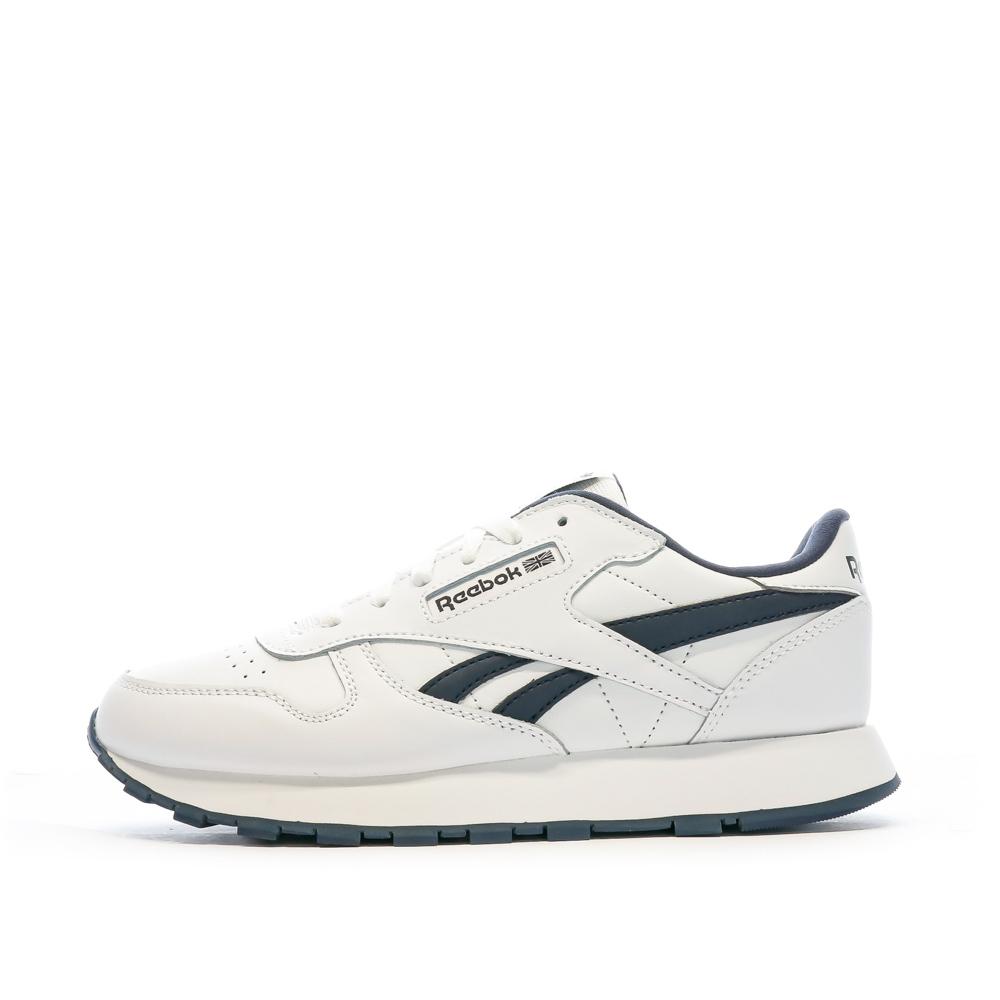 Baskets Blanches/Marine Fille Reebok Classic Lthr pas cher