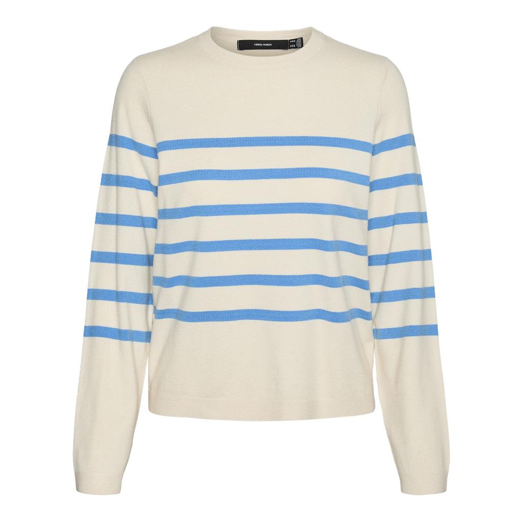Pull Ecru/Bleu Femme Vero Moda Saba vue 3