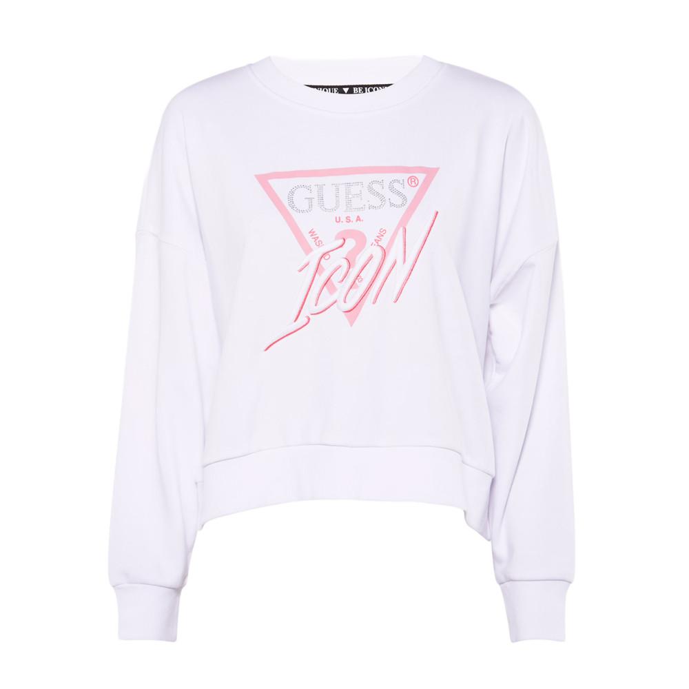 Sweat Blanc/Rose Femme Guess Icon pas cher