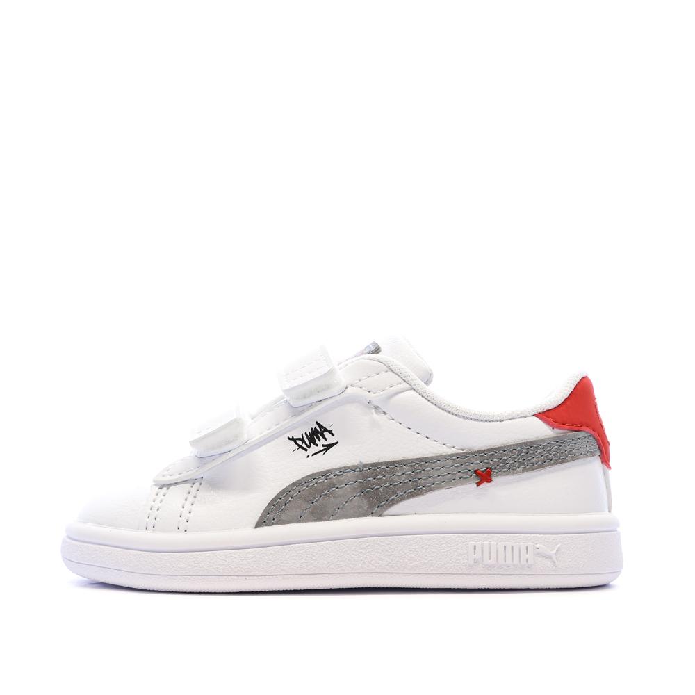 Baskets Blanc Garçon Puma Smash 3.0 Mid 9 pas cher