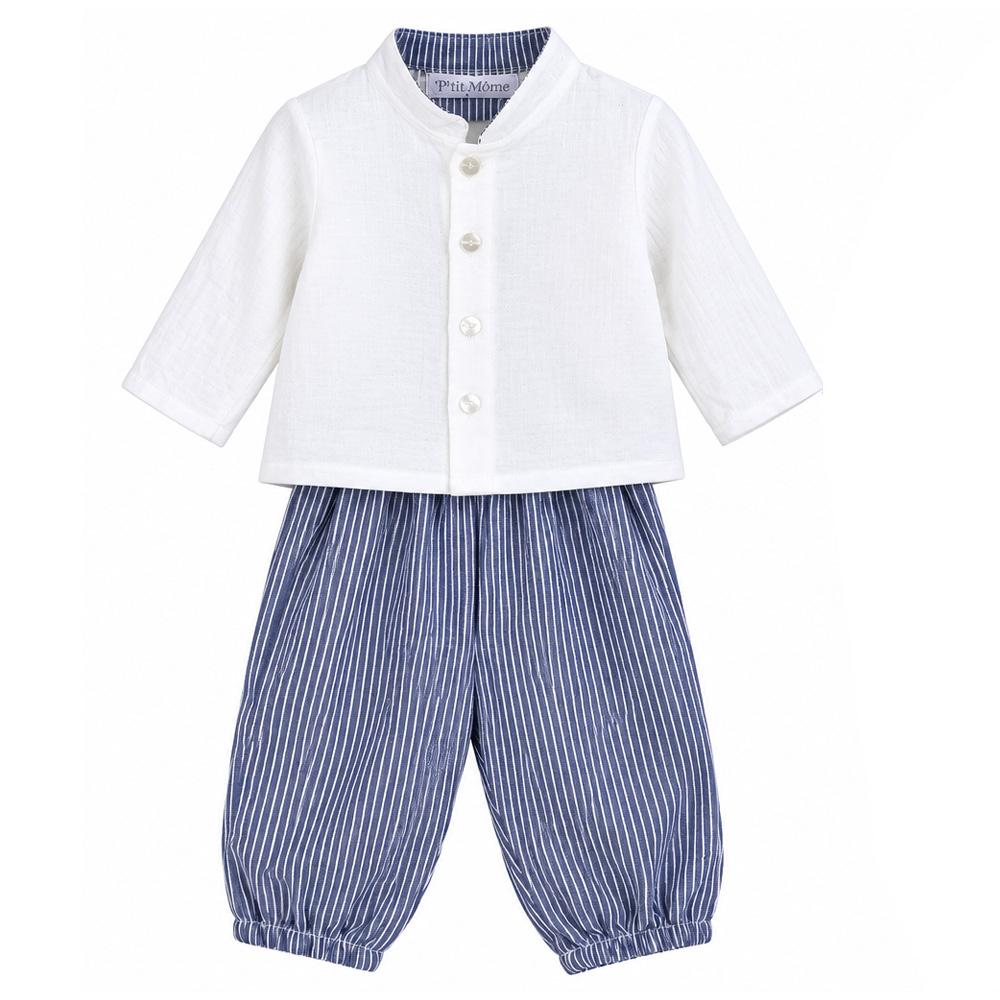 Ensemble Blanc/Bleu Bébé P'tit Mome Paolo pas cher