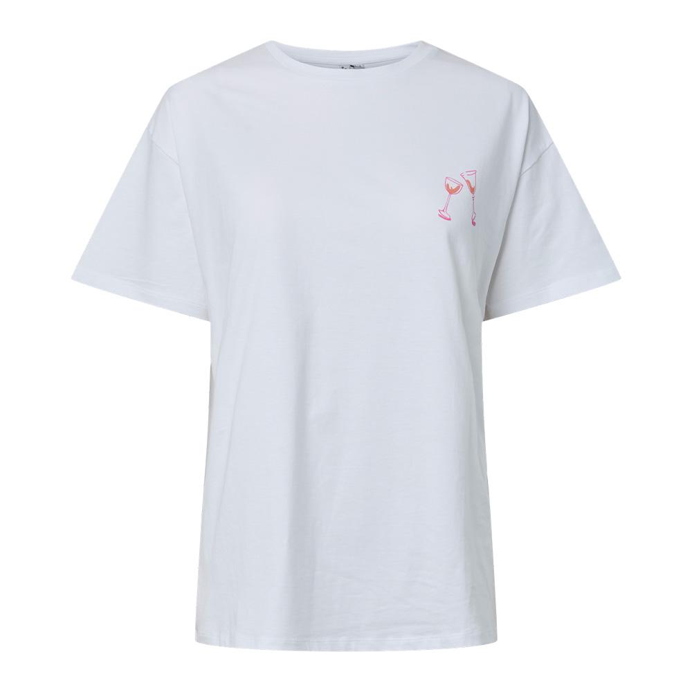 T-Shirt Blanc/Rose Femme Pieces Fasty pas cher