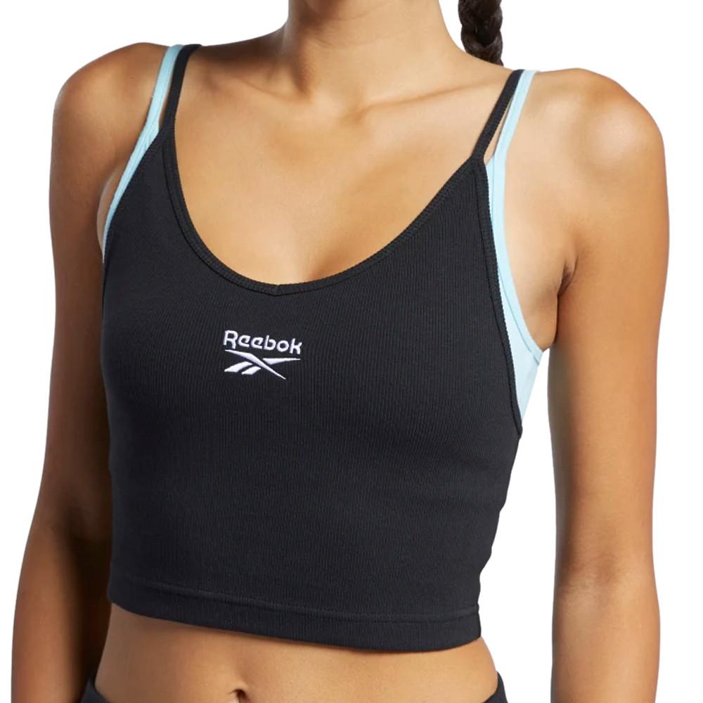 Débardeur Noir Femme Reebok Cl Wde Strappy Rib Tank pas cher