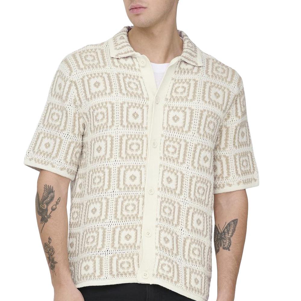 Chemise à Maille Ecru Homme Only & Sons Bart RLX 5 SS pas cher
