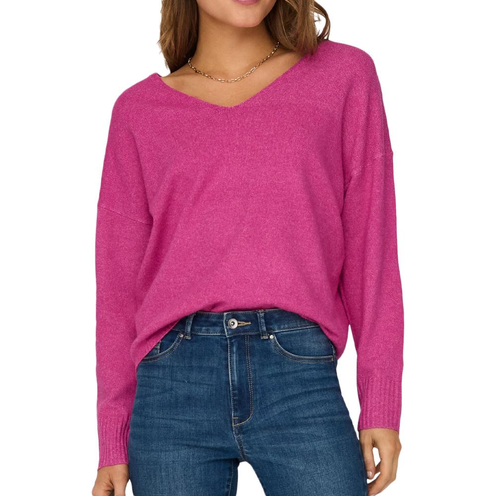 Pull Rose Col V Femme Only Rica pas cher