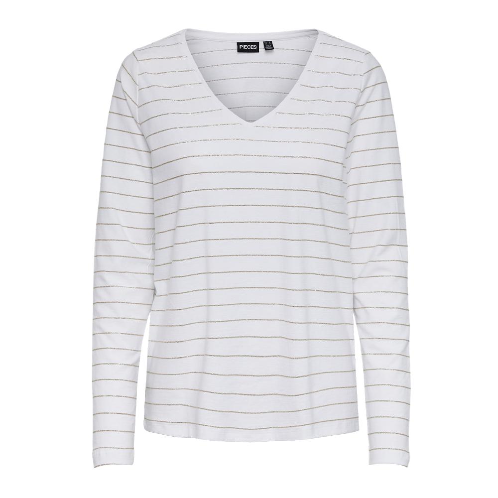 T-shirt Manches Longues Blanc/Doré Femme Pieces Milona pas cher