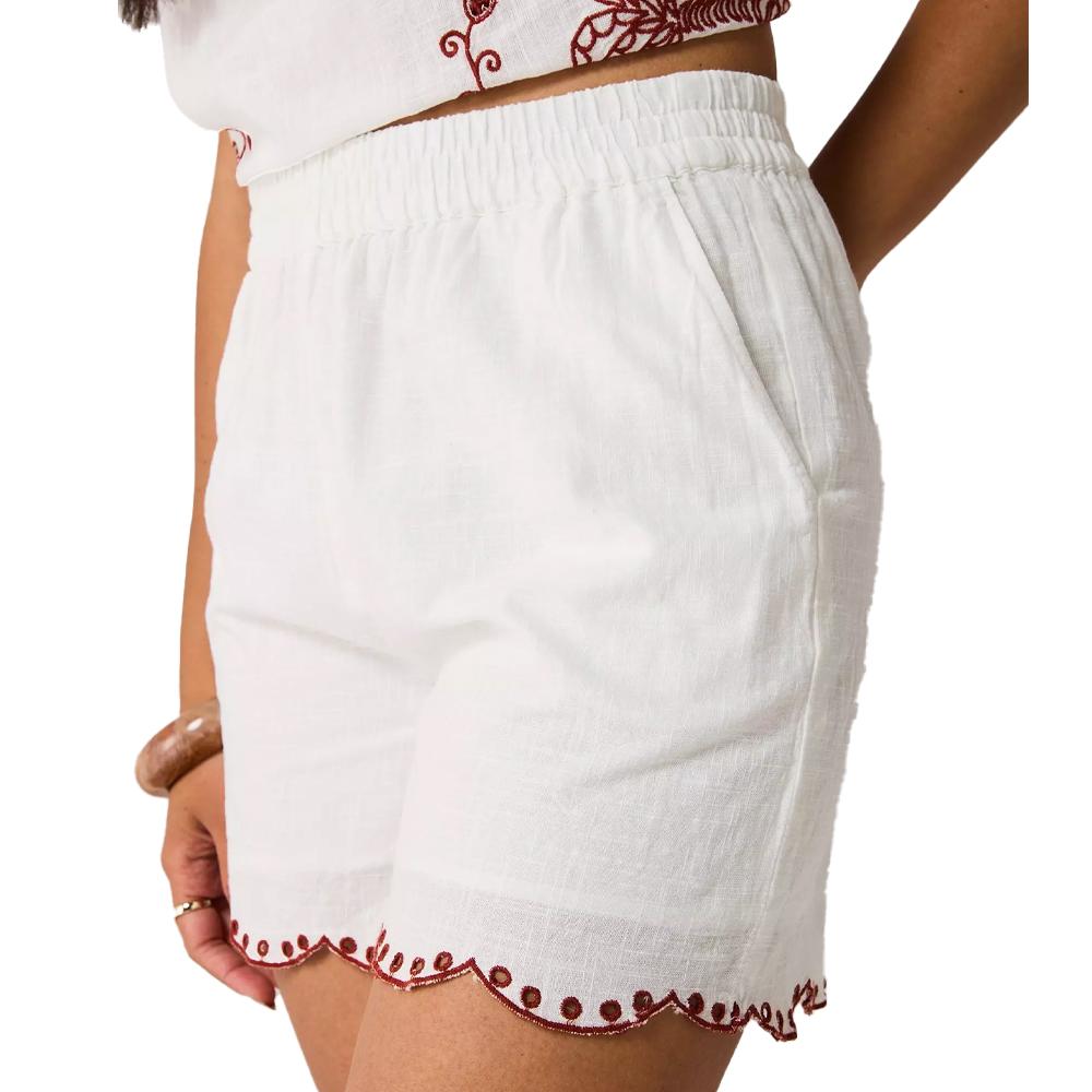 Short en tissu brodé Blanc/Rouge Femme taille haute JDY Palma pas cher