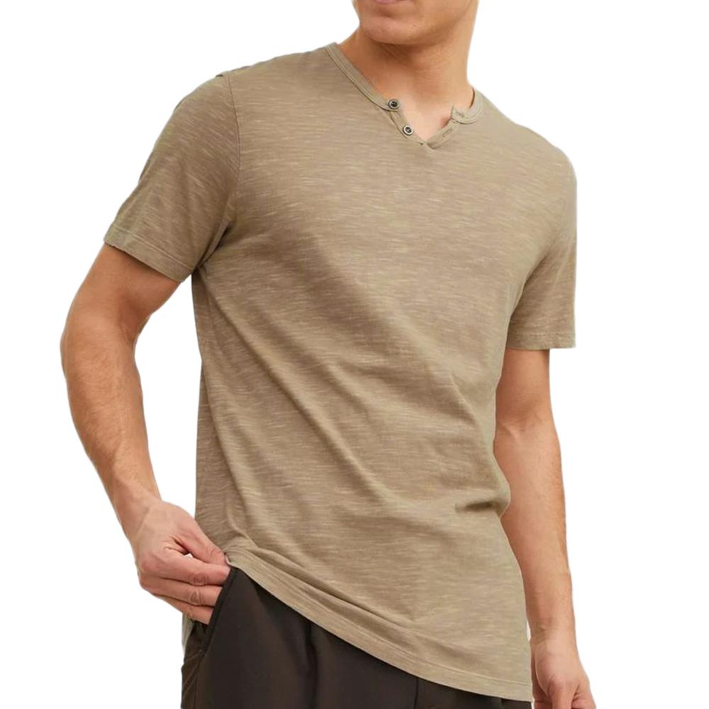 T-shirt Beige Homme Jack & Jones Split Neck pas cher