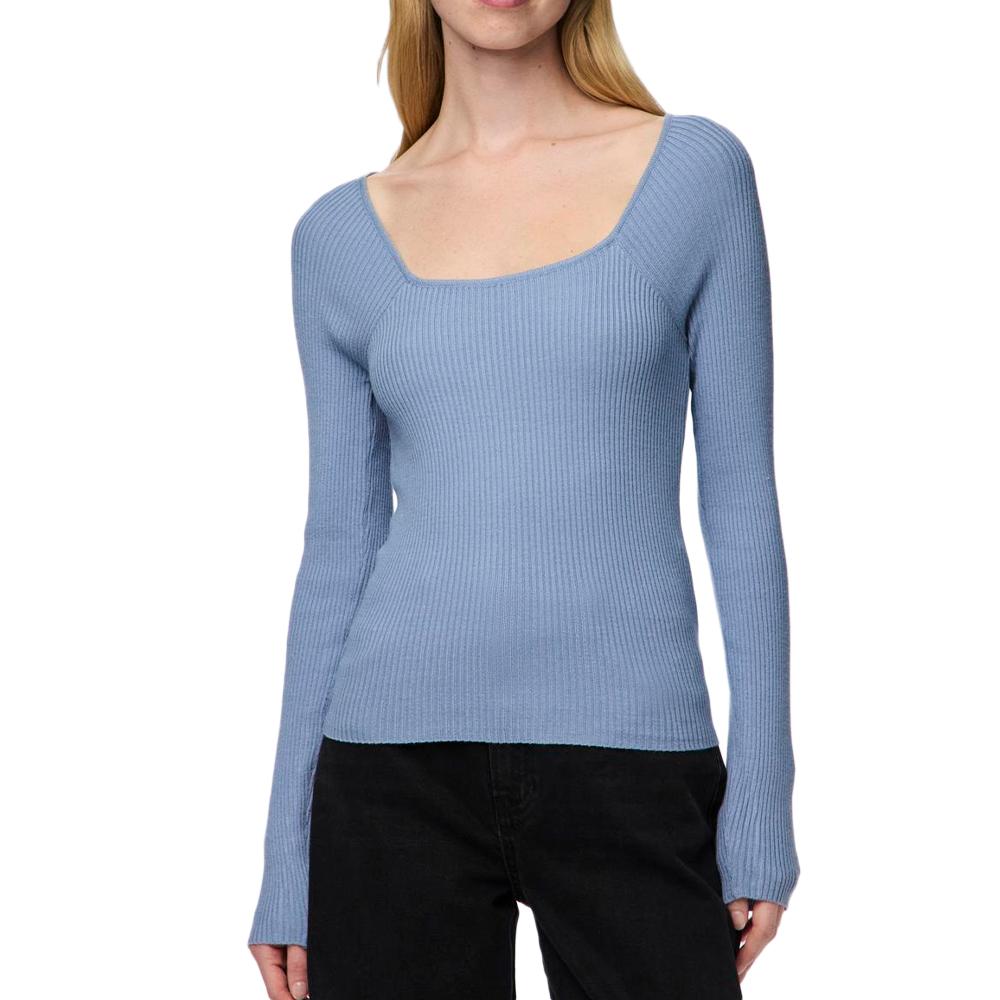 T-Shirt Manches Longues Bleu Femme Pieces Kalu pas cher