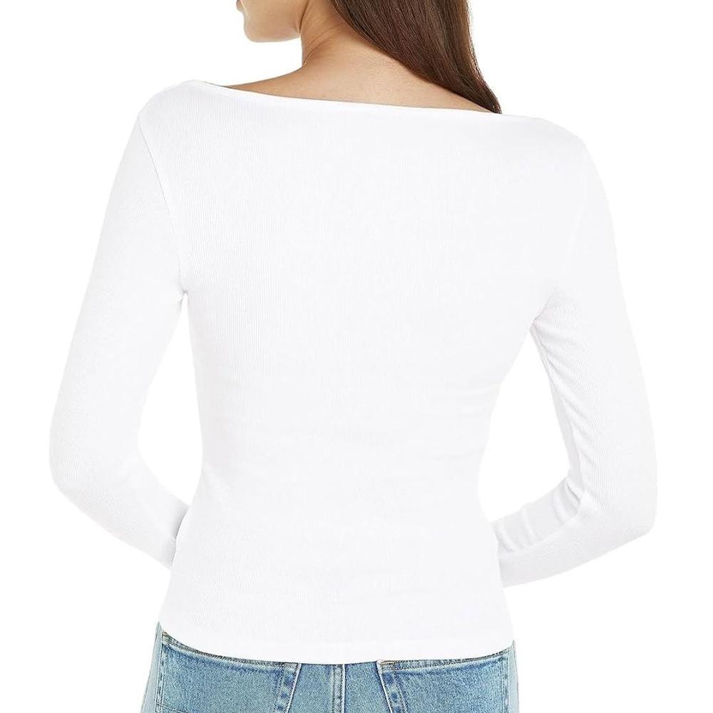 T-shirt Manches Longues Blanc Femme Tommy Hilfiger Button vue 2