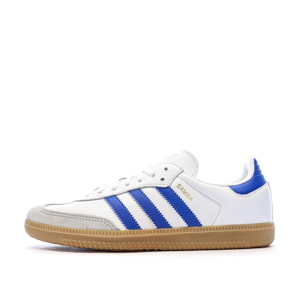 Baskets Blanches/Bleu Garçon/Fille Adidas Samba pas cher