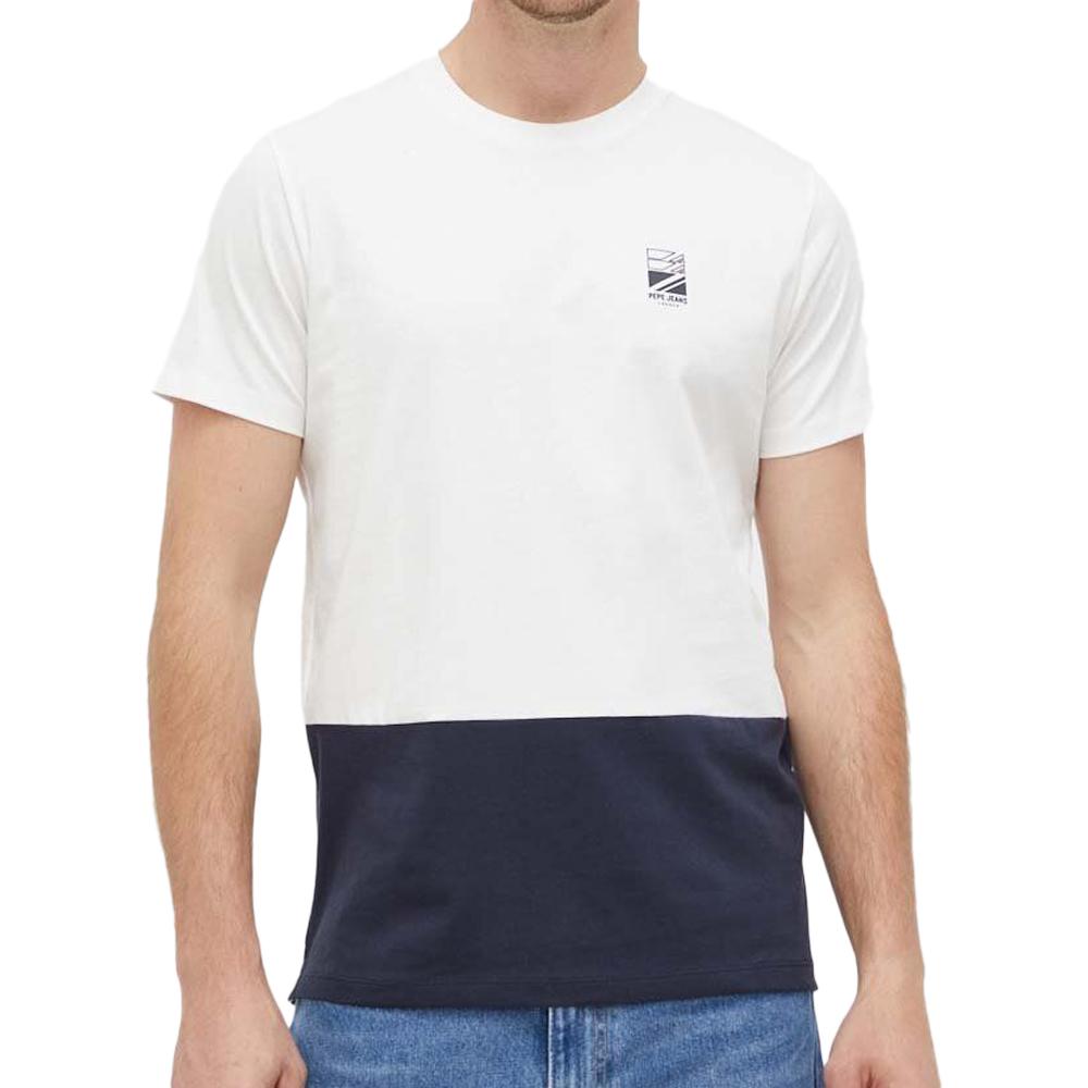 T-shirt Blanc/Marine Homme Pepe jeans Walter pas cher