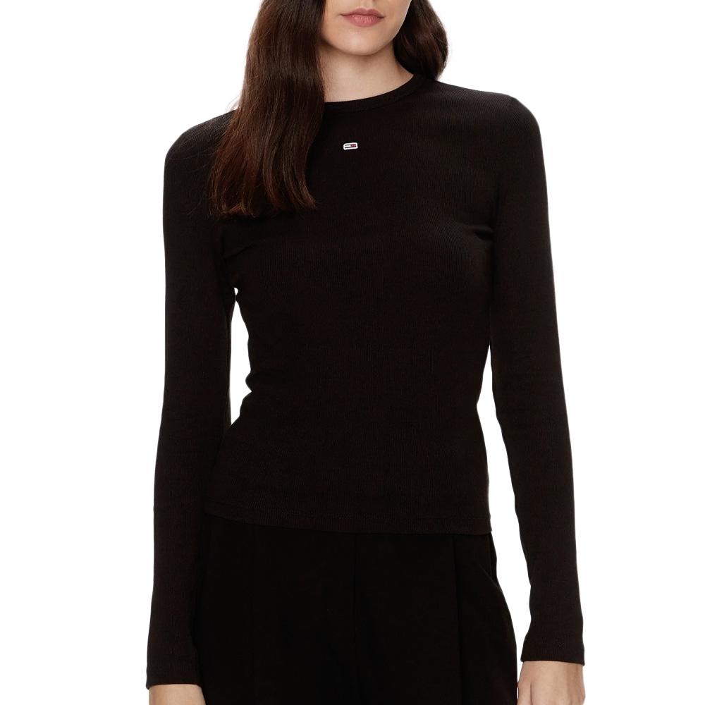 T-Shirt Manches Longues Noir Femme Tommy Hilfiger Essentials pas cher