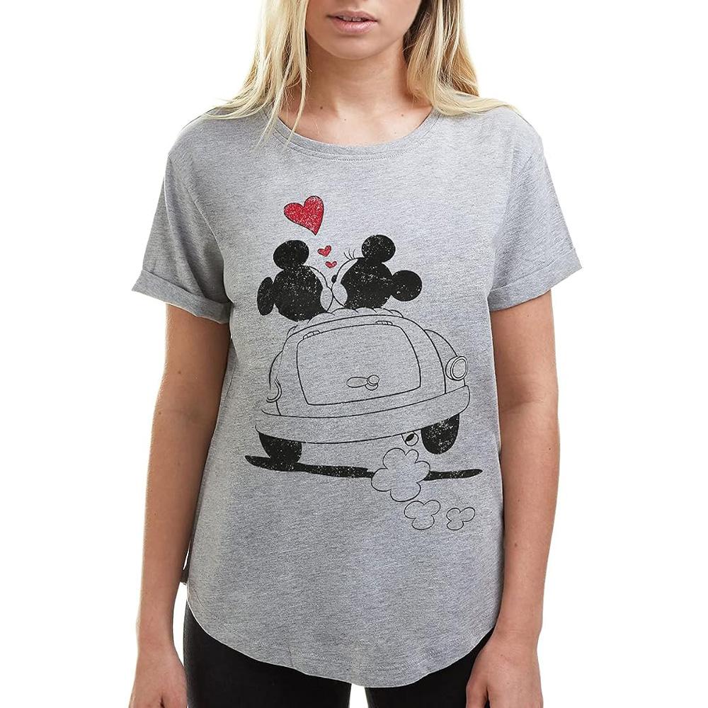 T-Shirt Gris Femme Disney Mickey & Minnie Hearts pas cher