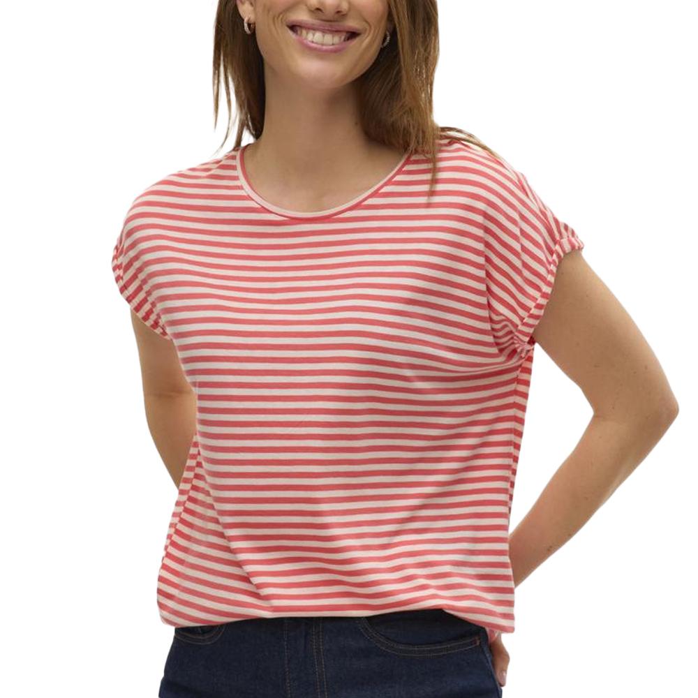 T-shirt Blanc/Rouge Femme Vero Moda Mava pas cher