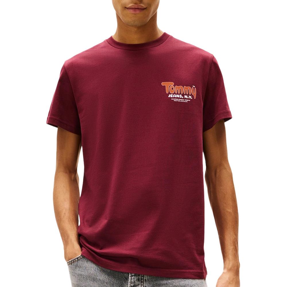 T-shirt Bordeaux Homme Tommy Hilfiger Tjm Slim Font Play pas cher