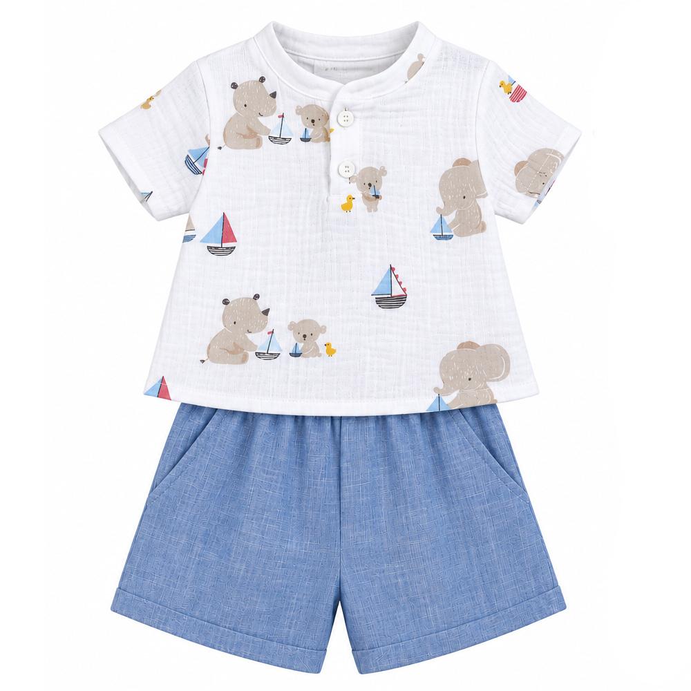 Ensemble Blanc/Bleu/Gris Bébé P'tit Mome Paolo pas cher