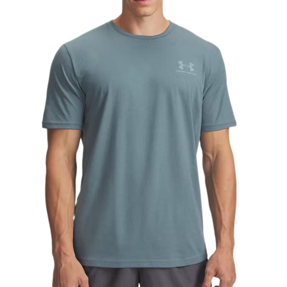T-shirt Gris/Bleu Homme Under Armour Left Chest pas cher