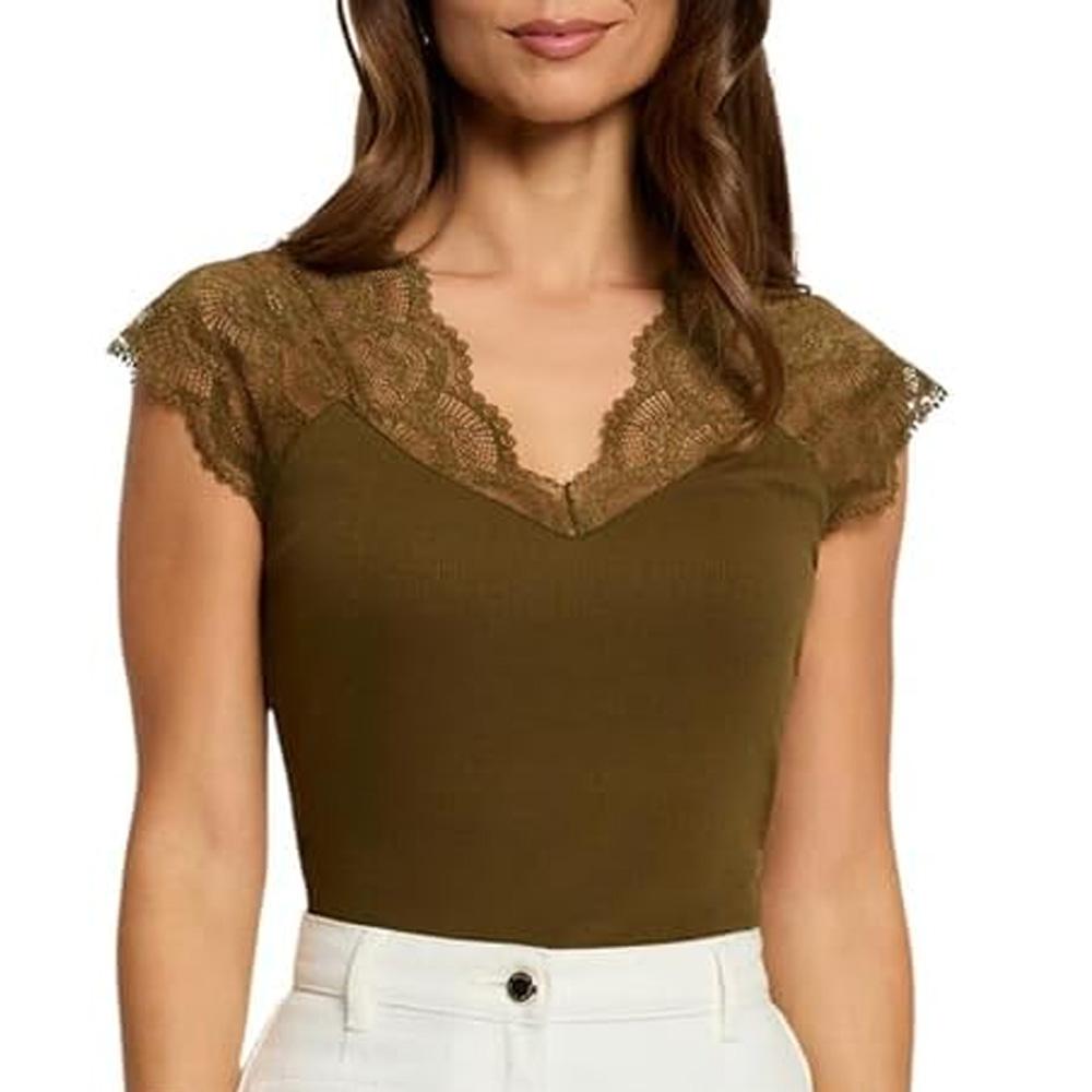 T-Shirt Kaki Femme Morgan Dentelle Deli pas cher