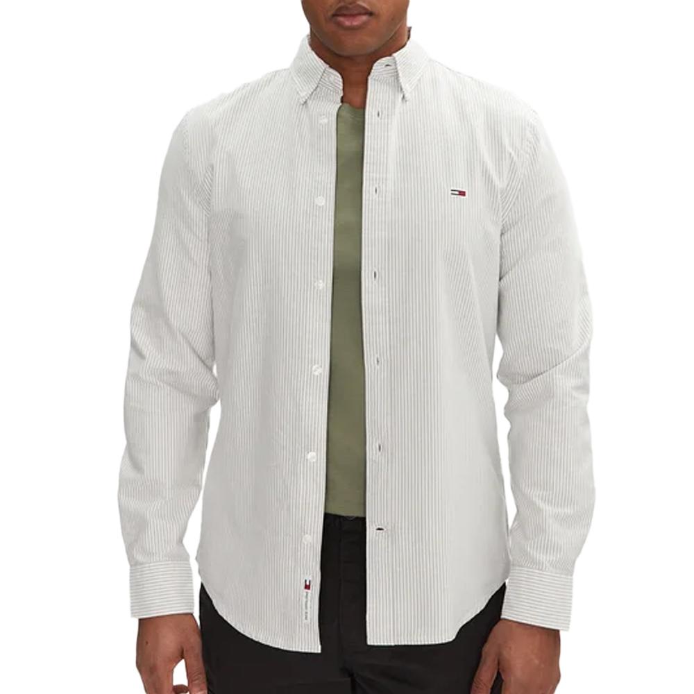 Chemise Rayures Blanc/Gris Homme Tommy Hilfiger Stripe Oxfo pas cher