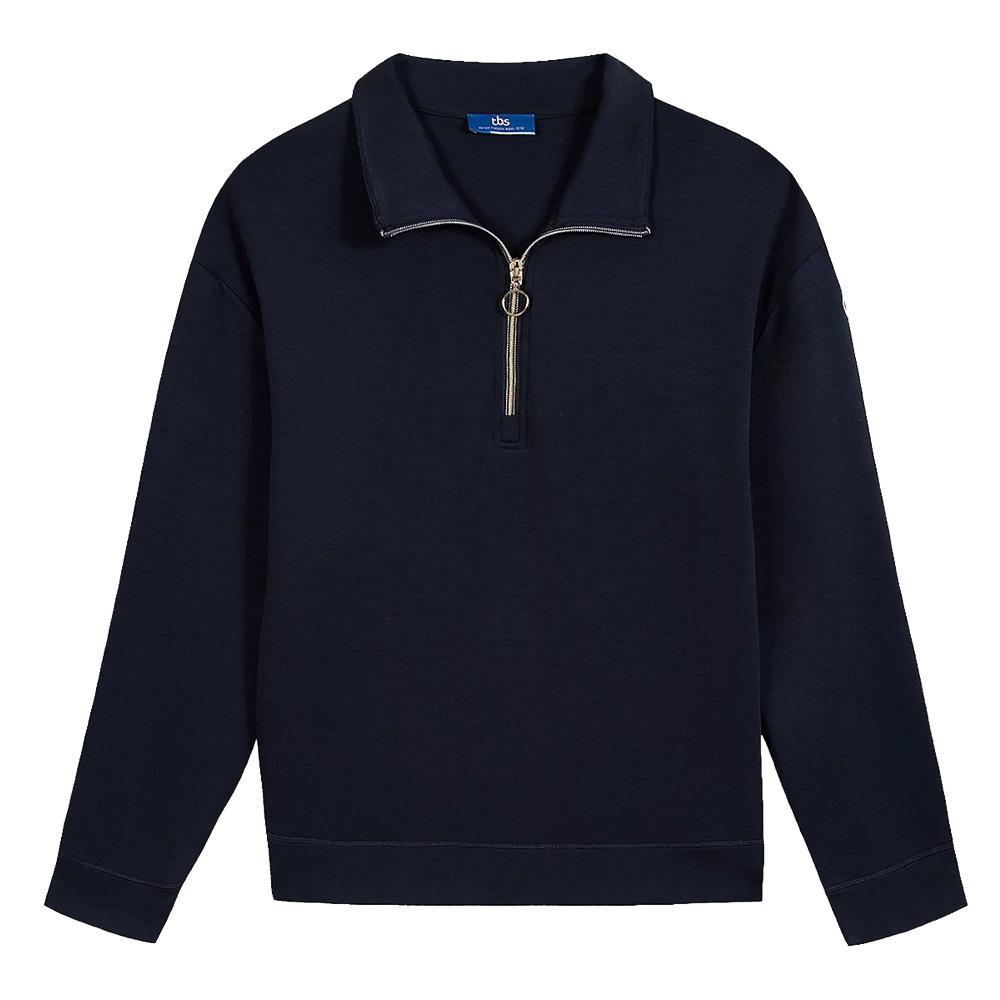 Damen-Sweatshirt mit 1/4-Reißverschluss, marineblau, TBS Craie günstig