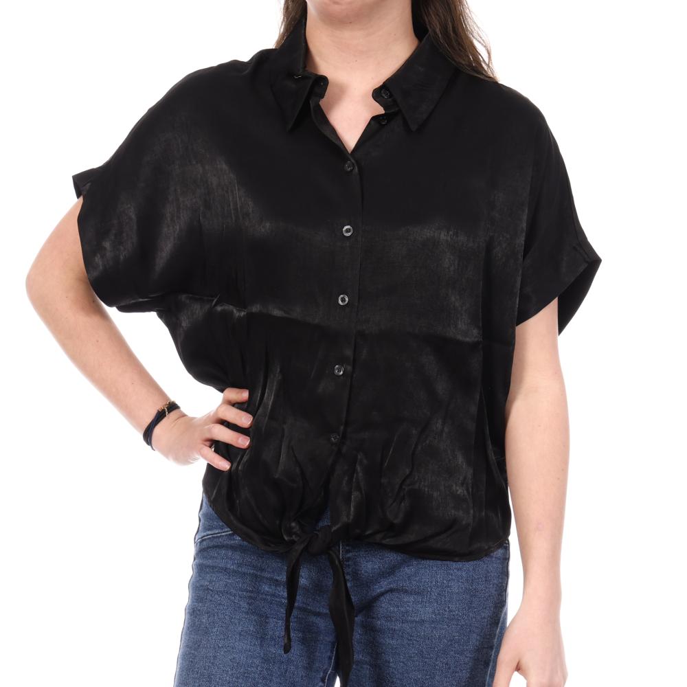 An'ge Kaory Camisa de satén negro para mujer barato