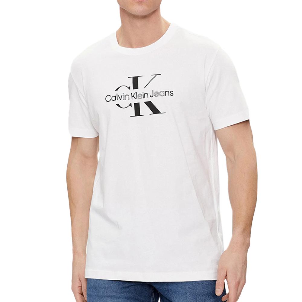 T-shirt Blanc/Noir Homme Calvin Klein Jeans Disrupted pas cher