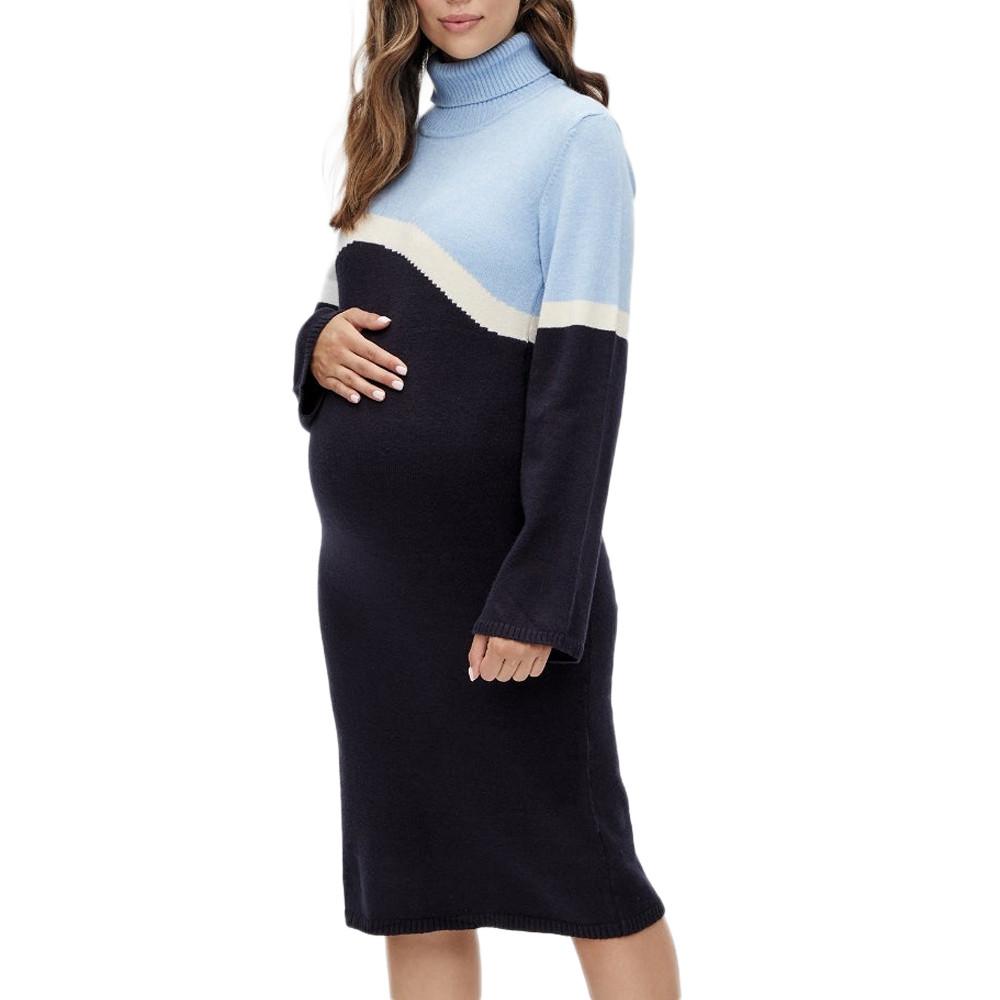 Robe Pull Bleu/Noir Femme Mamalicious Rollneck pas cher
