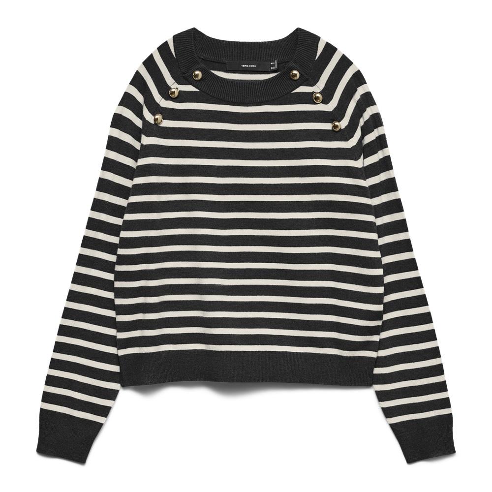 Pull à Rayures Noir/Blanc Femme Vero Moda Happy Button pas cher