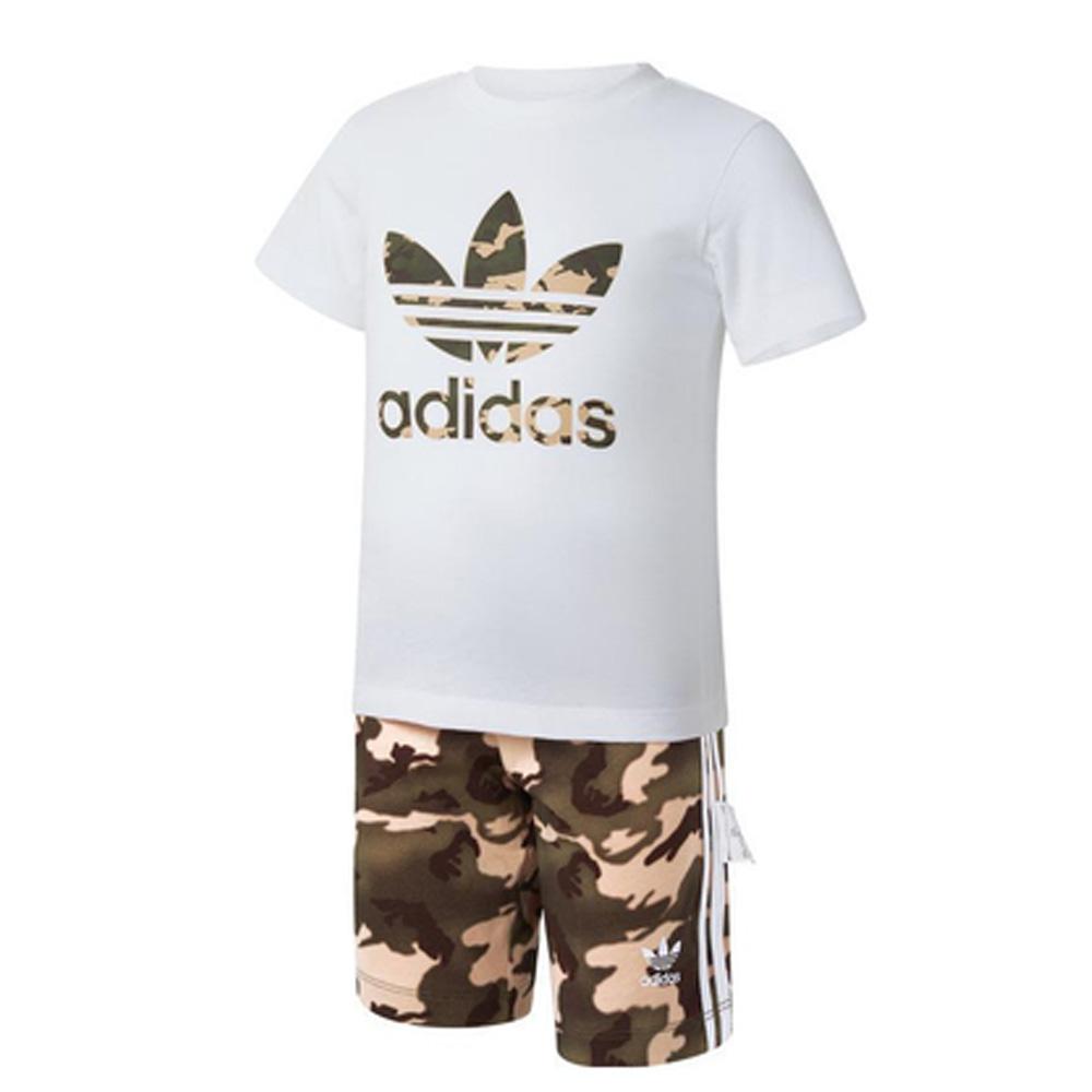 Ensemble Blanc/Kaki Garçon Adidas Short Tee Set pas cher
