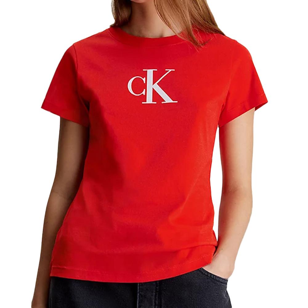 T shirt Rouge Femme Calvin Klein Jeans Satin Ck Espace des marques