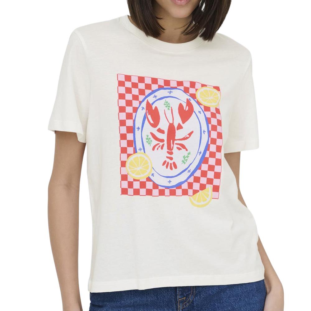 T-Shirt Blanc/Rouge/Jaune Femme JDY CDL pas cher