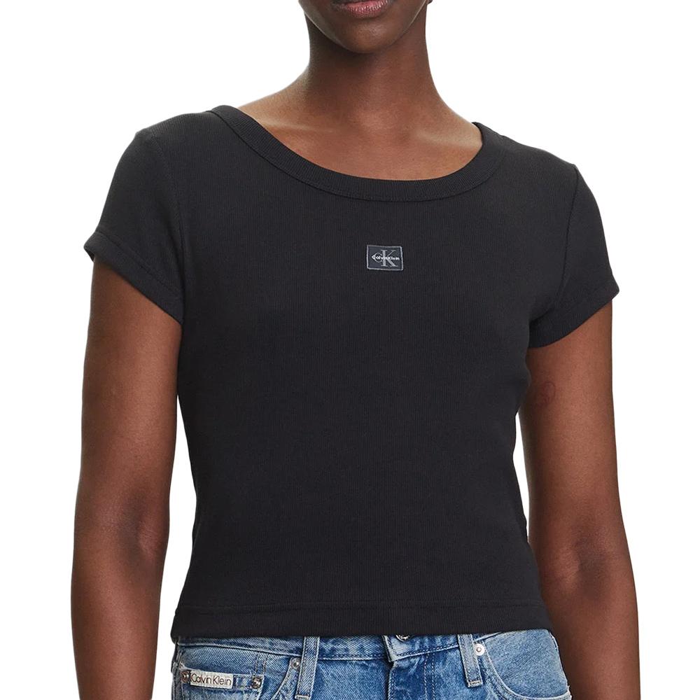 T-Shirt Noir Femme Calvin Klein Label 2x2 pas cher