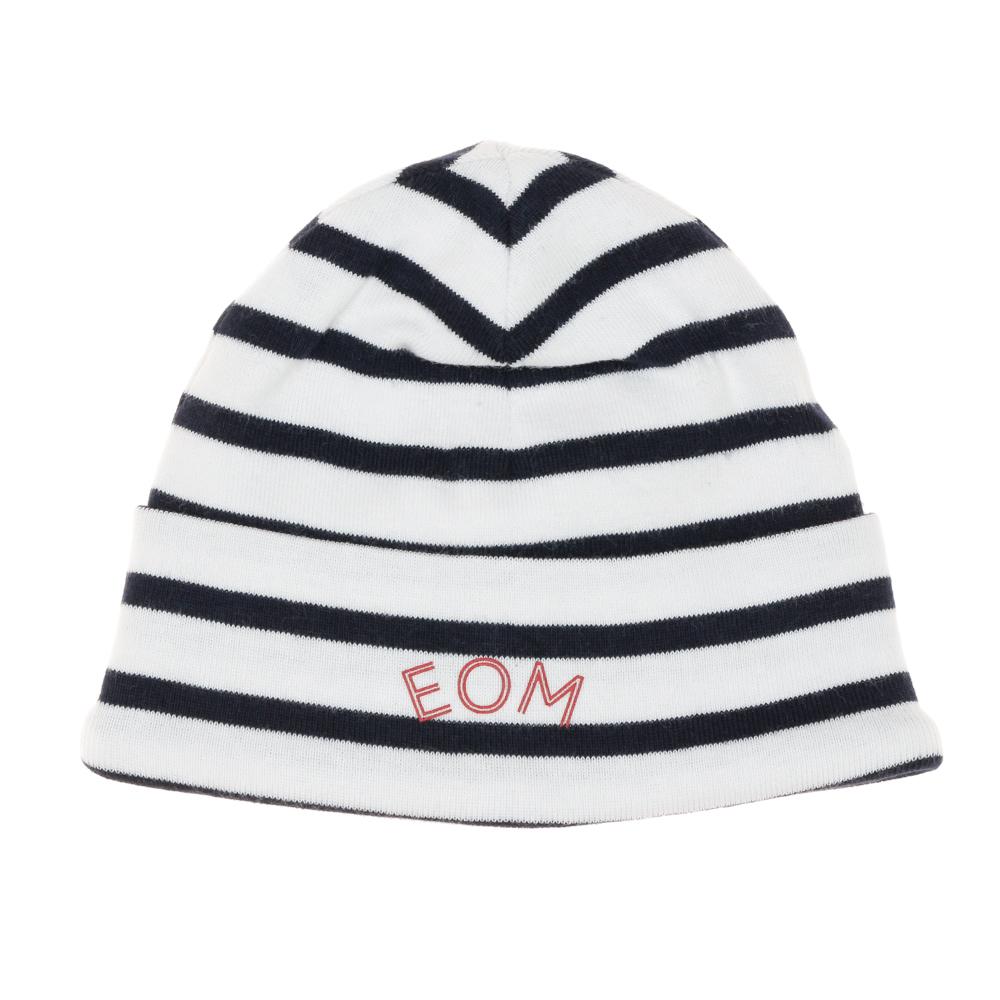 Bonnet à Rayure Blanc/Marine Garçon Bébé Elle est ou la mer Mousqua pas cher