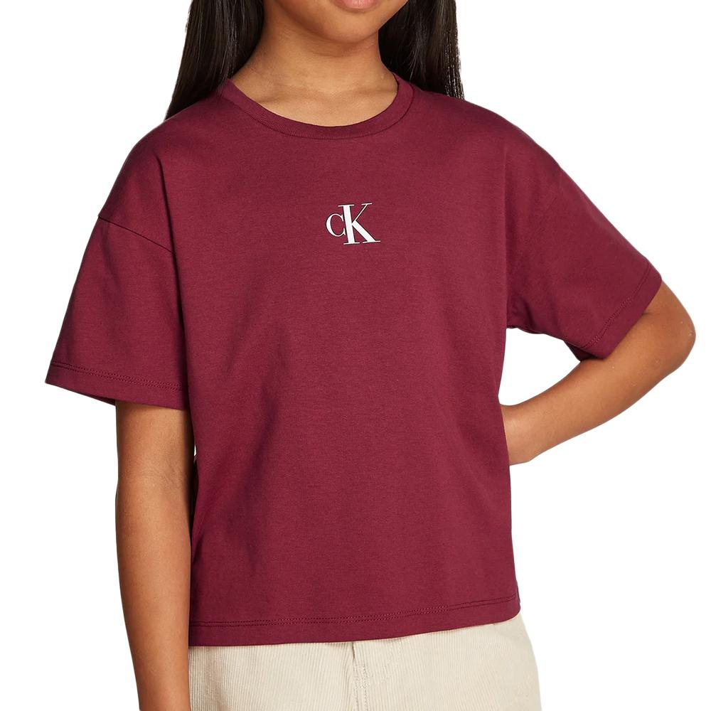 T-shirt Bordeaux Fille Calvin Klein Jeans Boxy pas cher