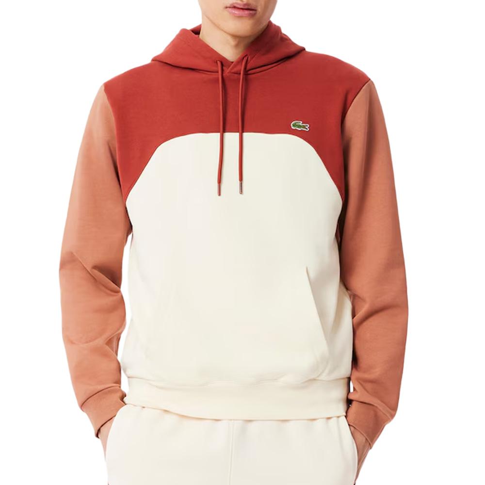Sweat à Capuche Écru/Marron Homme Lacoste Classic Block pas cher