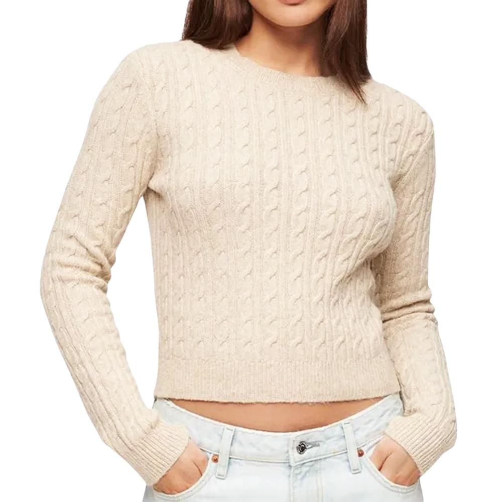 Pull Beige Femme Superdry Premium Cable Crew pas cher